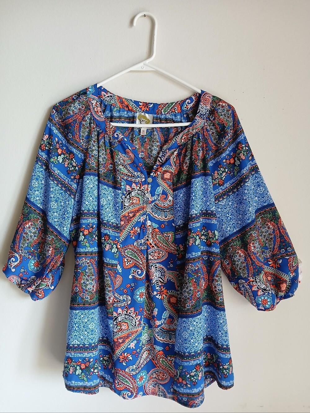 Fig & Flower Blouse Size 1X Blue Multi